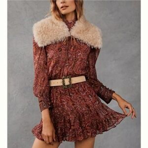 MISA Gianna Bohemian Paisley Chiffon Mini Dress Medium NEW Tiered Ruffle